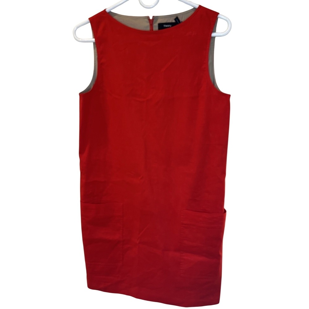 Theory Mod Shift Dress Womens 6 Red Linen Blend Sleeveless Minimalist Career‎